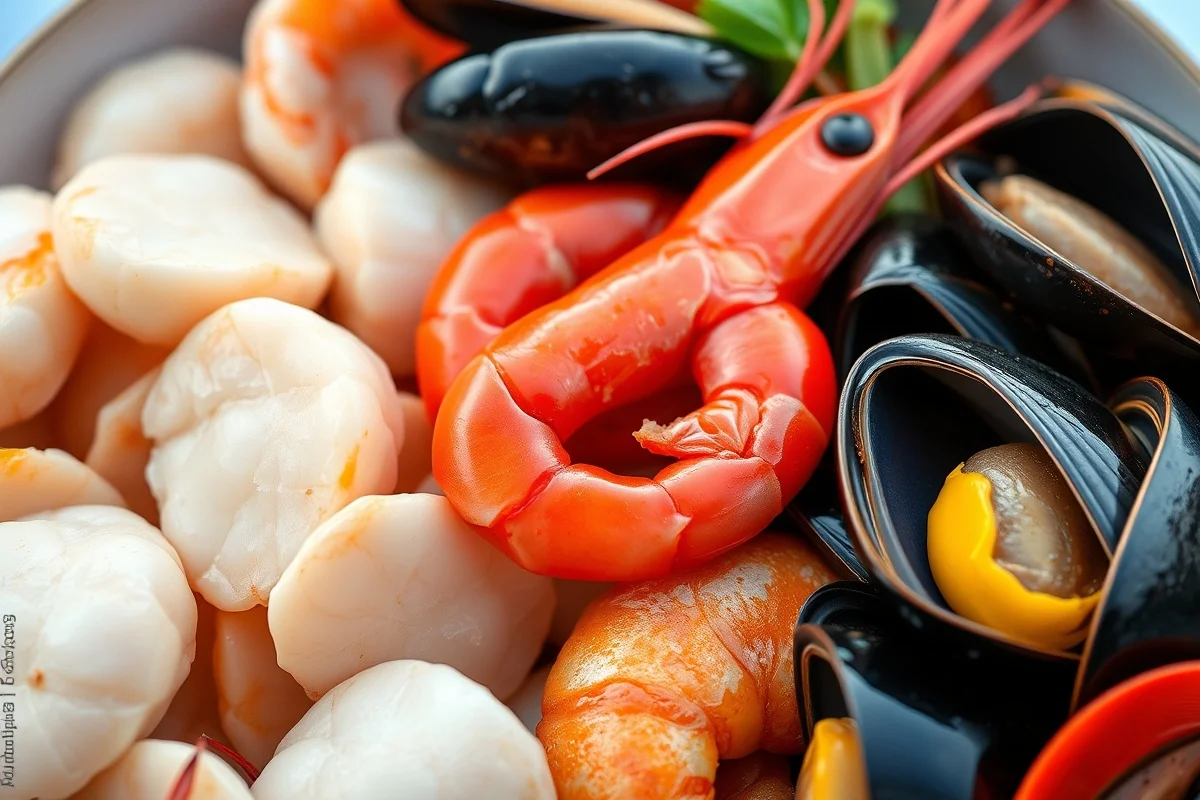 Gros plan sur des fruits de mer variés