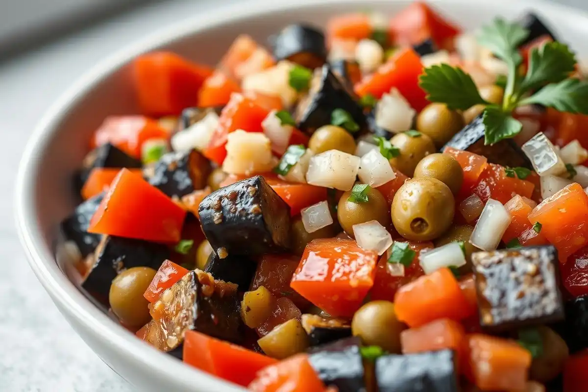 Plat de Caponata Sicilienne avec Ingrédients Frais