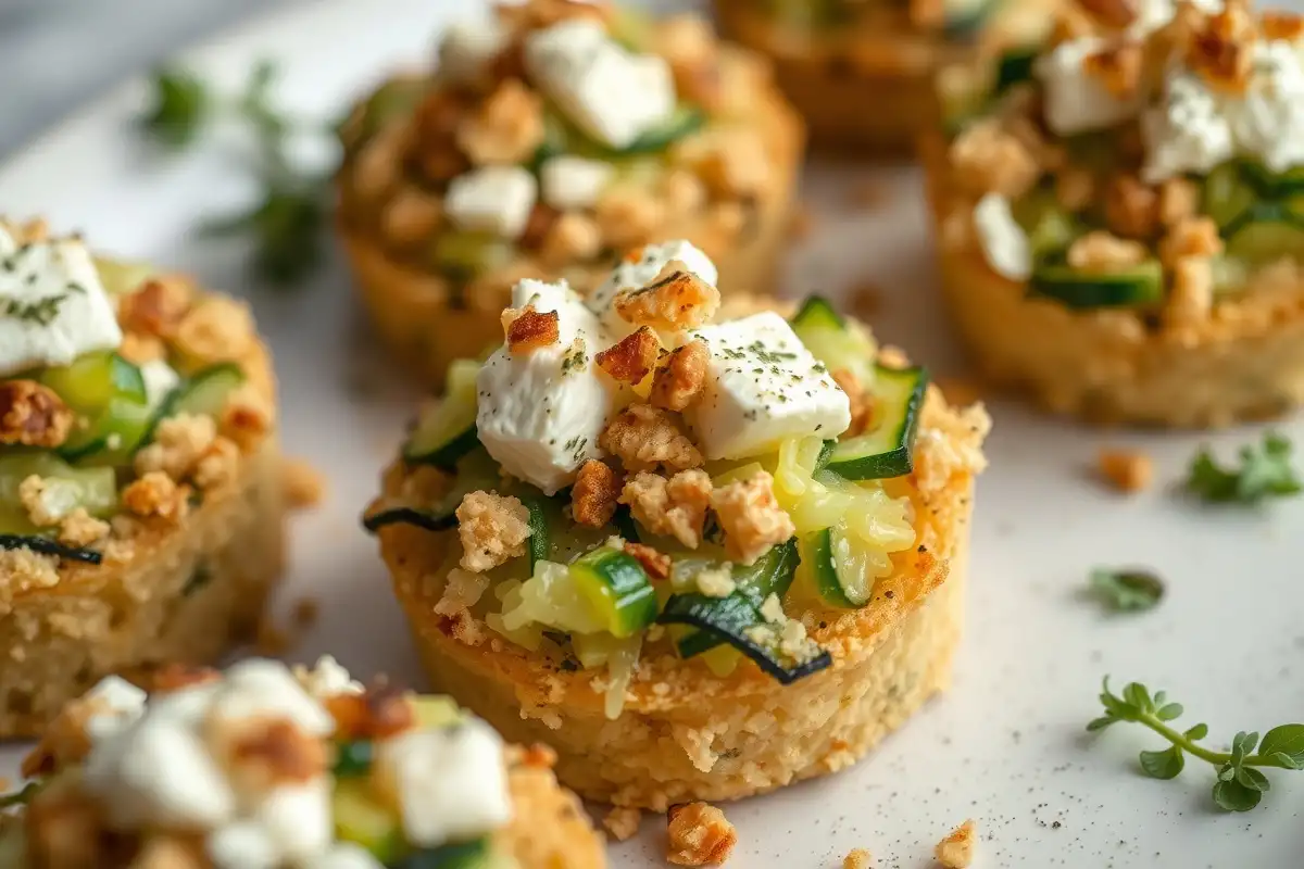 Gros plan sur des bouchées de courgette et feta