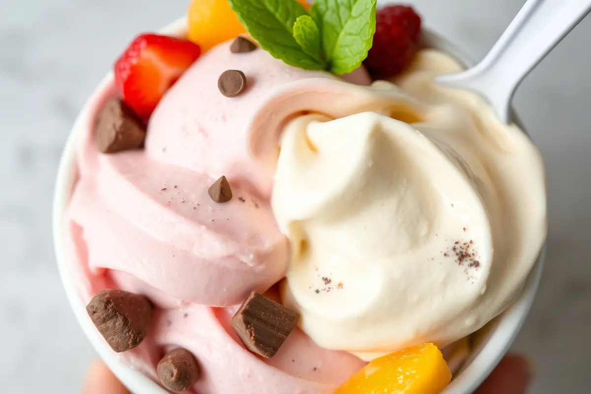 Glace élaborée avec garnitures fraîches