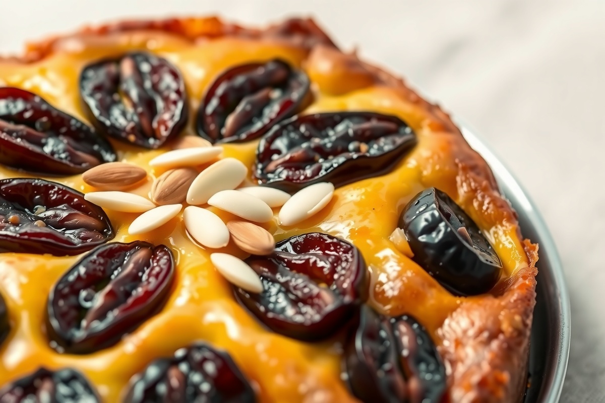 Dessert Clafoutis aux prunes en gros plan