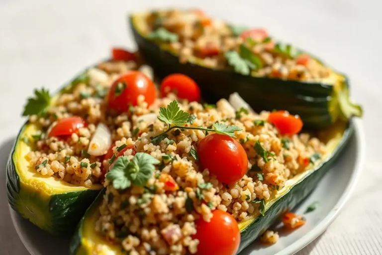 Plat de courgettes farcies avec quinoa et légumes