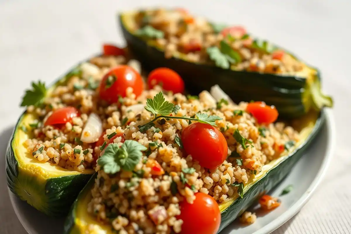 Plat de courgettes farcies avec quinoa et légumes