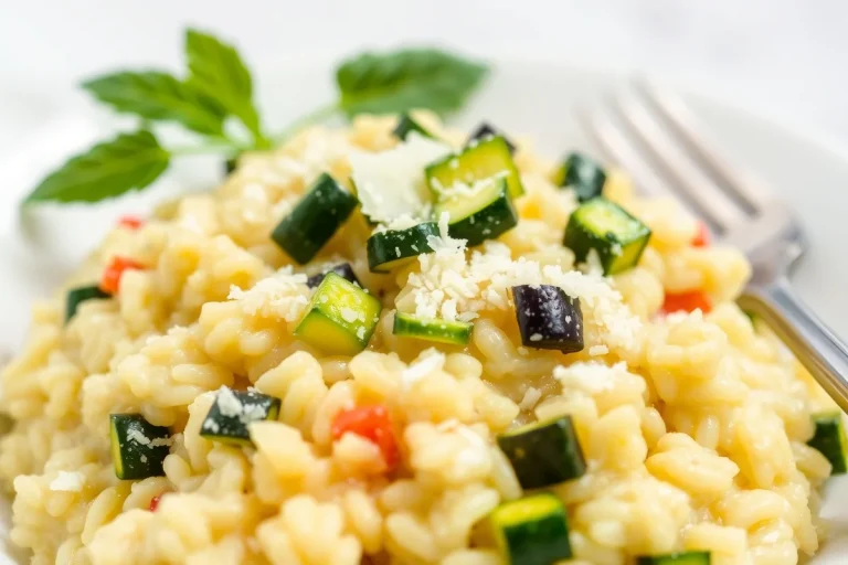Gros plan sur un Risotto aux Courgettes et Parmesan