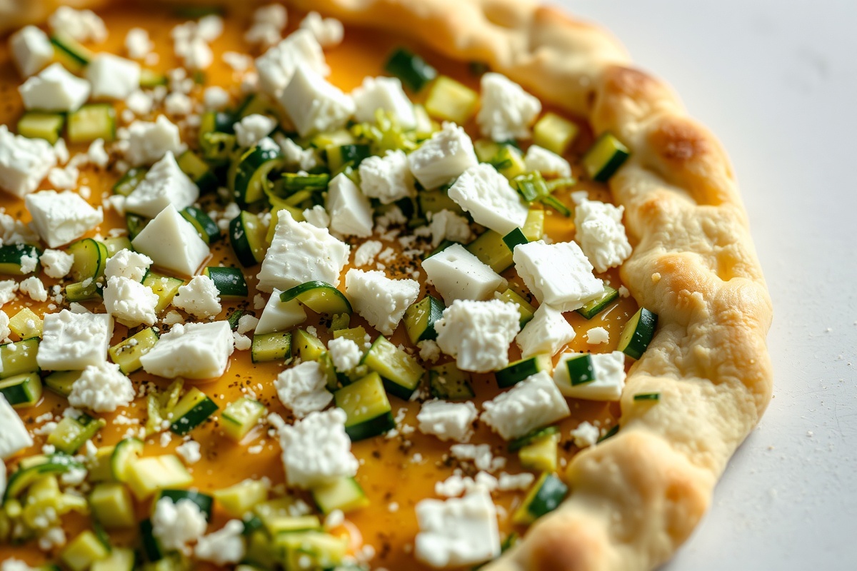 Gros plan sur une galette de courgette et feta