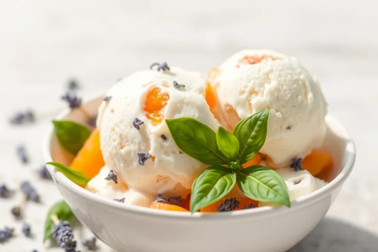 Détail d'une glace artisanale avec lavande et abricot