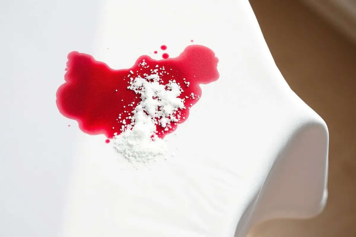 Proche-up d'une nappe blanche tachée de vin
