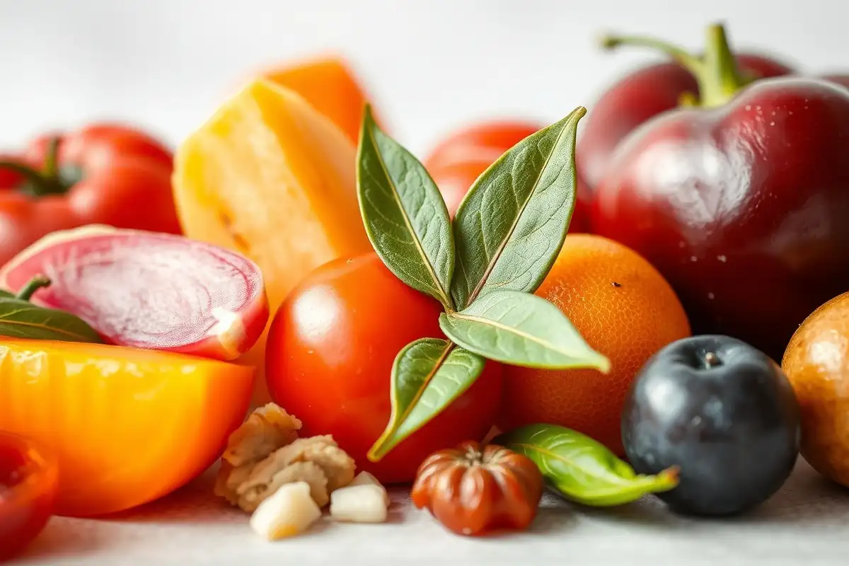 Gros plan sur des aliments frais avec une feuille de laurier