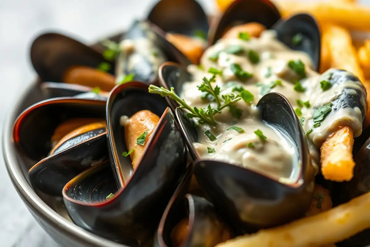 Première vue rapprochée de moules marinières