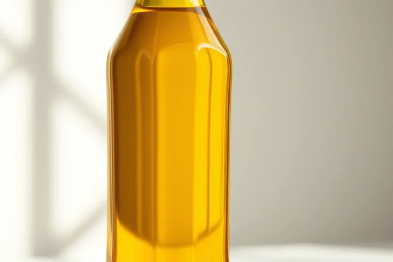 Gros plan sur une bouteille d'huile de tournesol en lumière naturelle