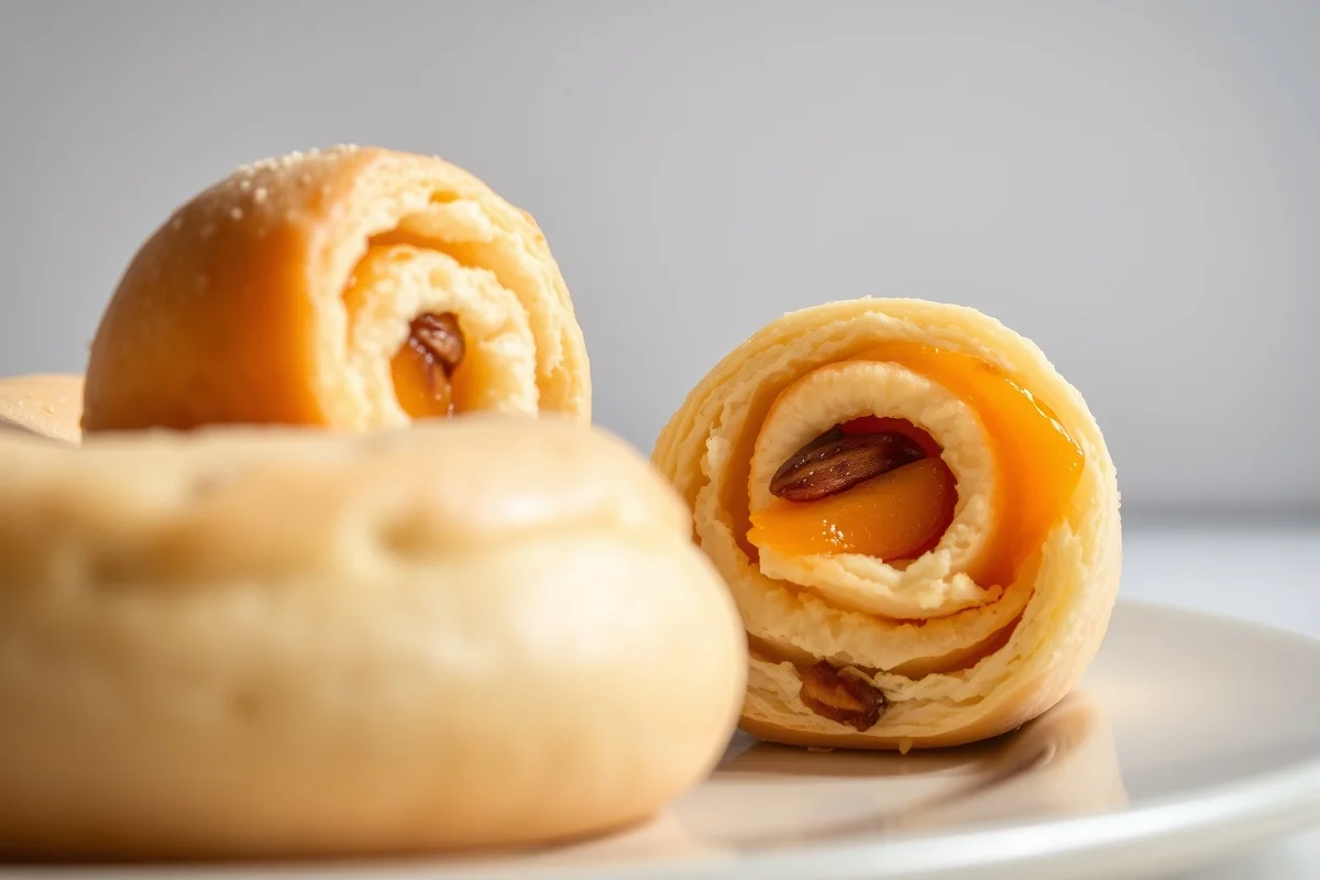 Roulés de pain aux abricots et amandes en gros plan