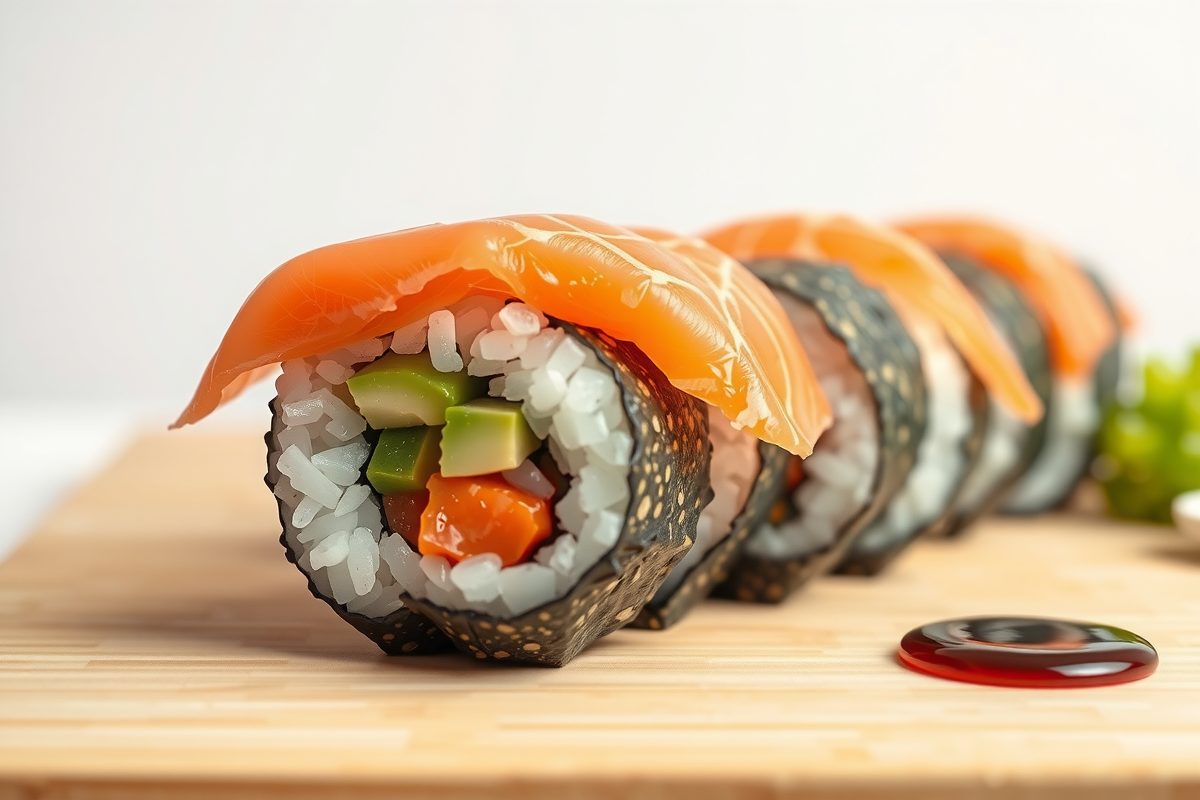 Gros plan sur des sushis faits maison