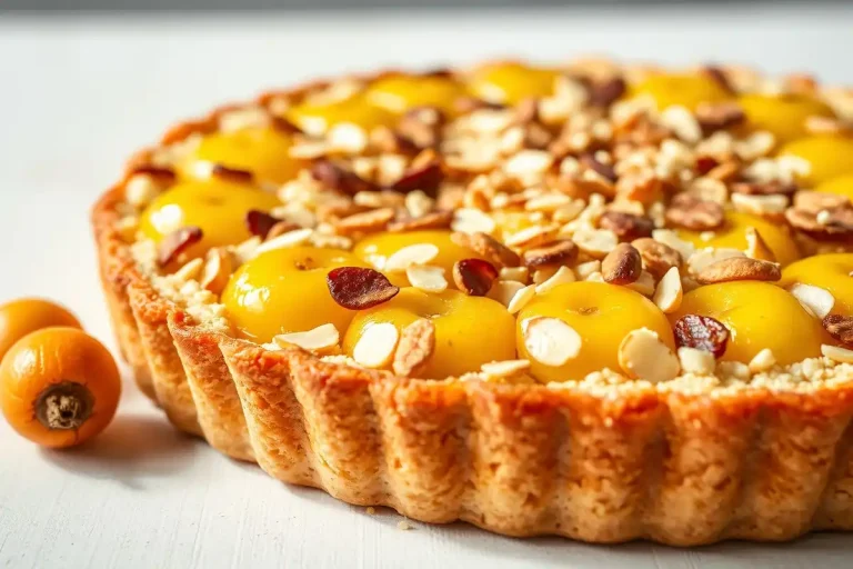Détail d'une Tarte aux mirabelles avec une croûte dorée