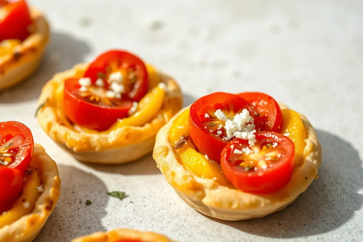 Gros plan sur des tartes croustillantes à la tomate et à la moutarde